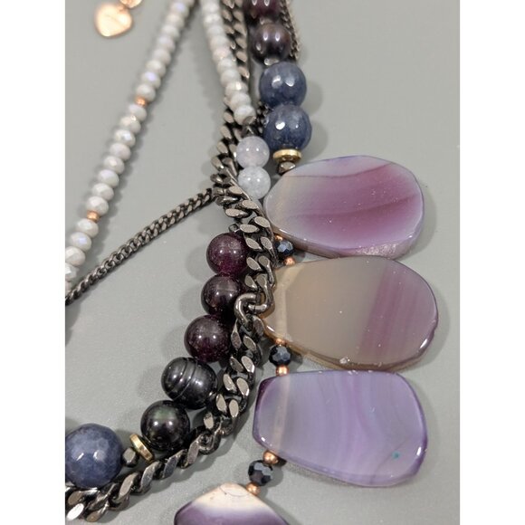 Nakamol Stone Beaded Statement Necklace Boho Layered Bib Gray Chain 18 in - Picture 4 of 9